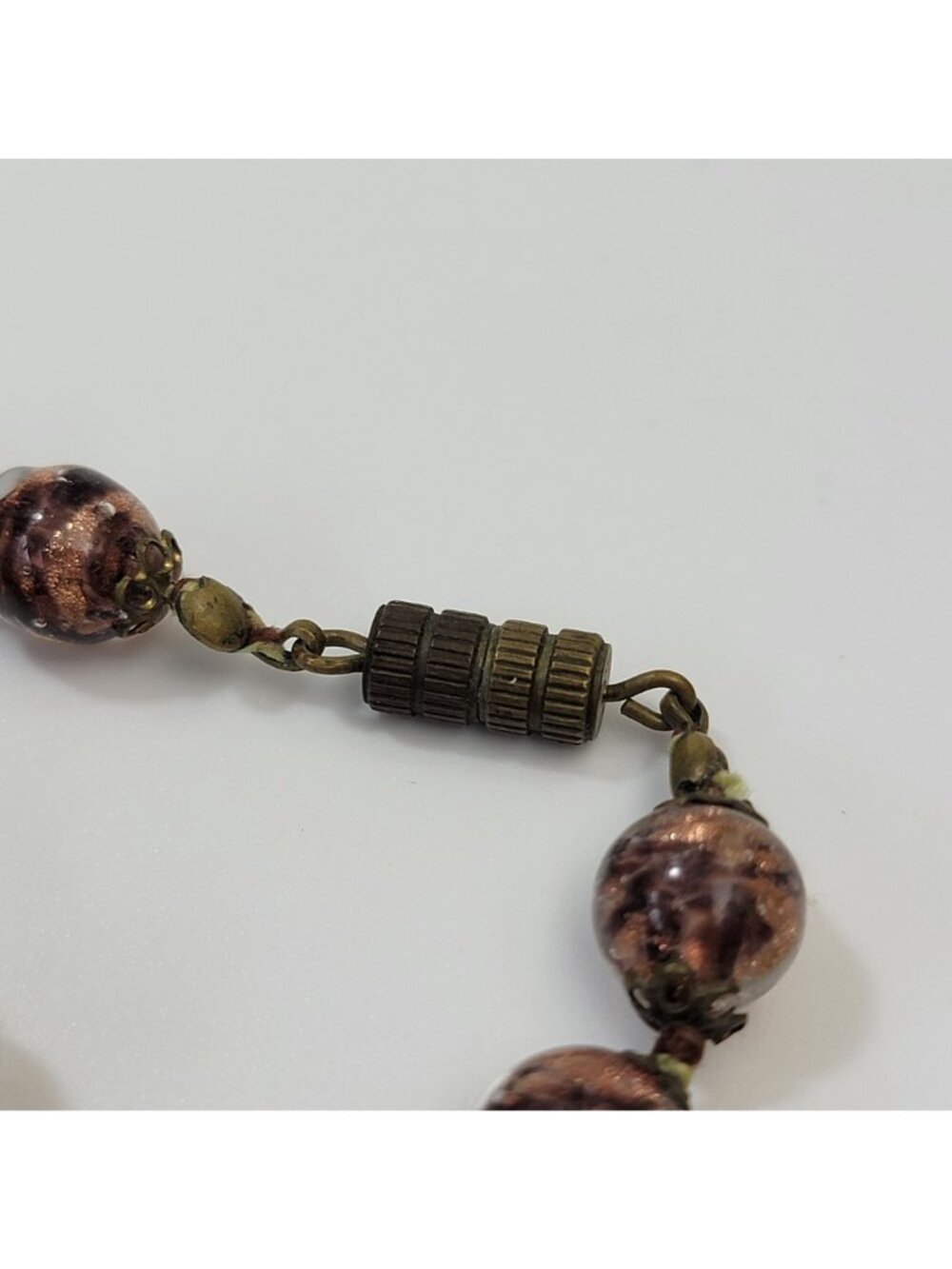 Vintage Murano Glass Black & Copper Aventurine Beaded Necklace - Picture 4 of 5